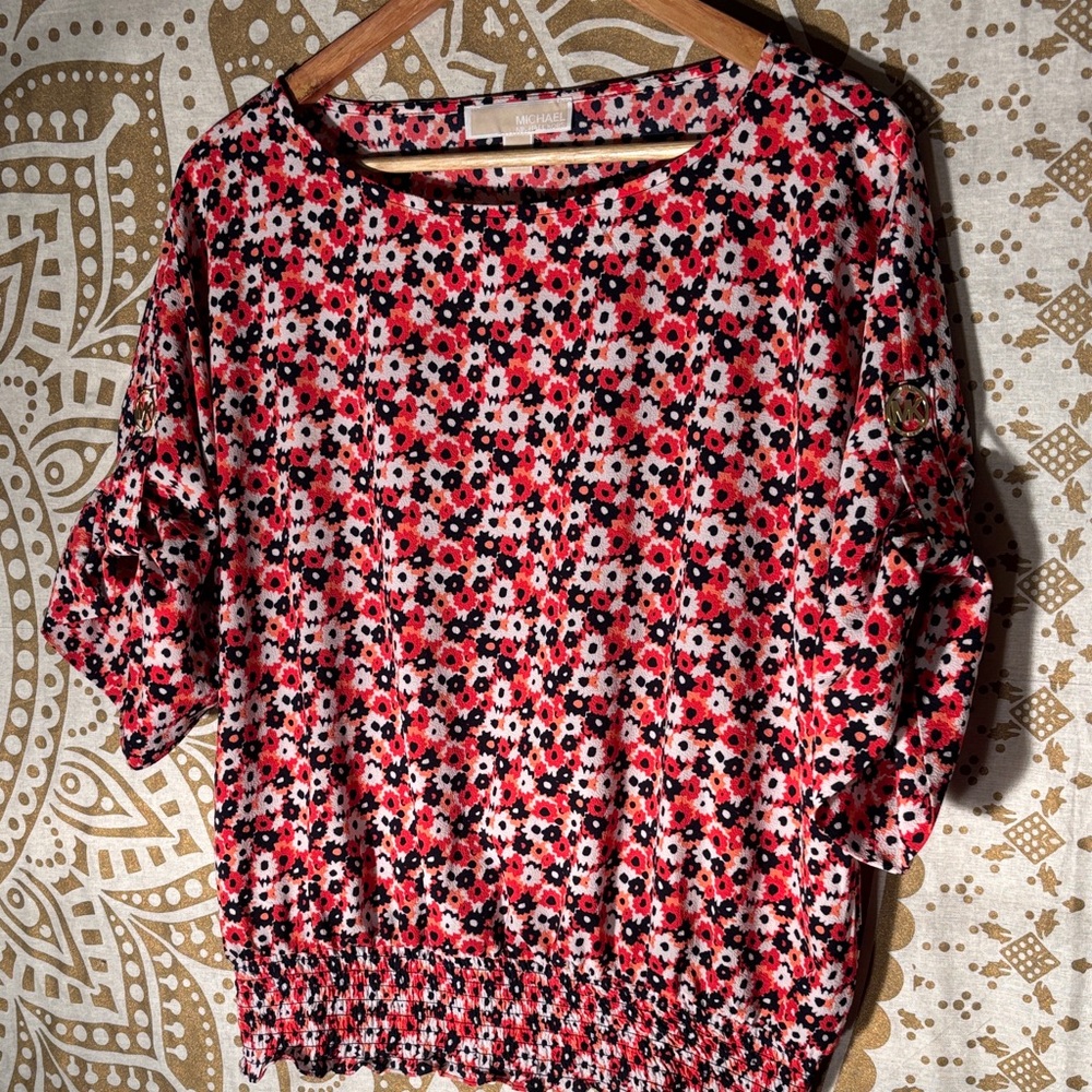 MICHAEL Michael Kors Floral Red and Black Blouse